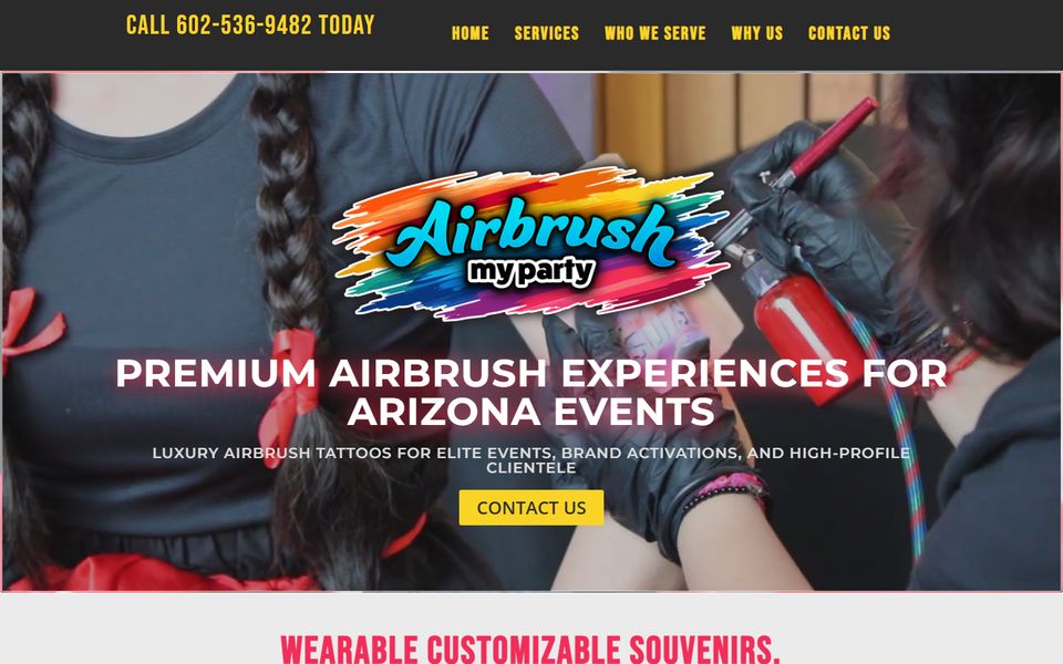 The Airbrush My Party homepage